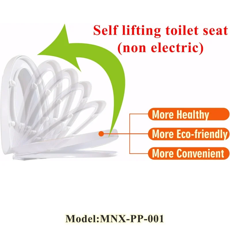 Minixi Self lifting toilet seat cover, non electric,auto lifting, self raising,no-clean,suitable for elongated or U-shape or V-shape toilet