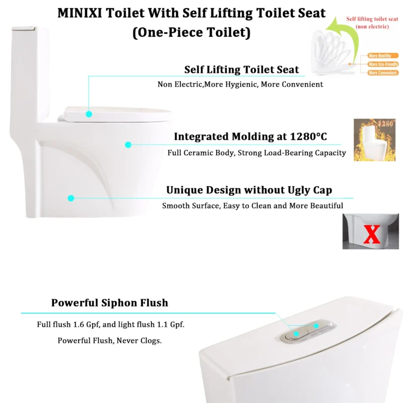 Minixi toilet with Self lifting seat,non-electric,self raising toilet,one-piece Toilet with Seat,auto lifting toilet,MNX-001 - Image 3